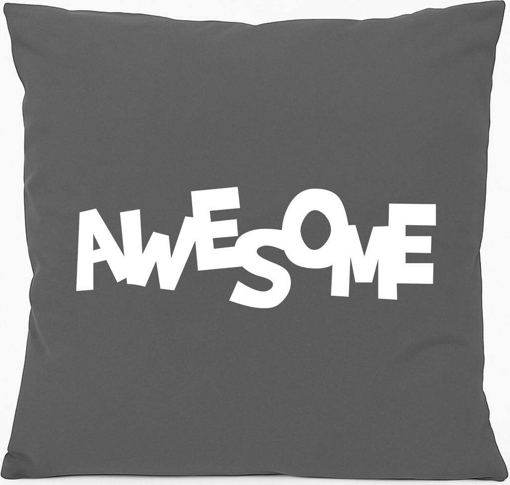 Huuraa Kissen Awesome Schriftzug 40x40cm mit Füllung Steel Grey Baumwolle Dekokissen Geschenkidee