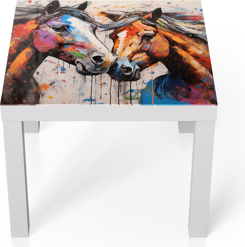 DEQORI Couchtisch 55x55 cm Weiß 'Wildes Pferdefeuer' Glas Beistelltisch Glastisch modern