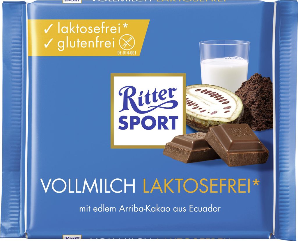 Ritter Sport Vollmilch Schokolade Laktose und Glutenfrei Produktbild 