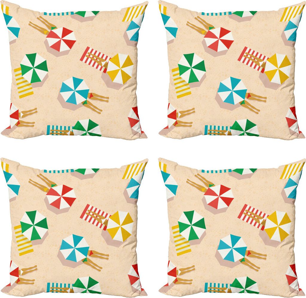 ABAKUHAUS Grafik-Strand Kissenbezug Set (4 Stück), Sonnenschirme Handtücher Beine, Moderner Doppelseitiger Digitaldruck, 45 cm x 45 cm, beige Mul...