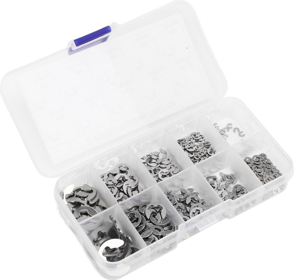 580-teiliges E-Sicherungsring-Set mit Aufbewahrungsbox, Edelstahl, feste Befestigung, E-Typ-Sicherungsring, silberfarben