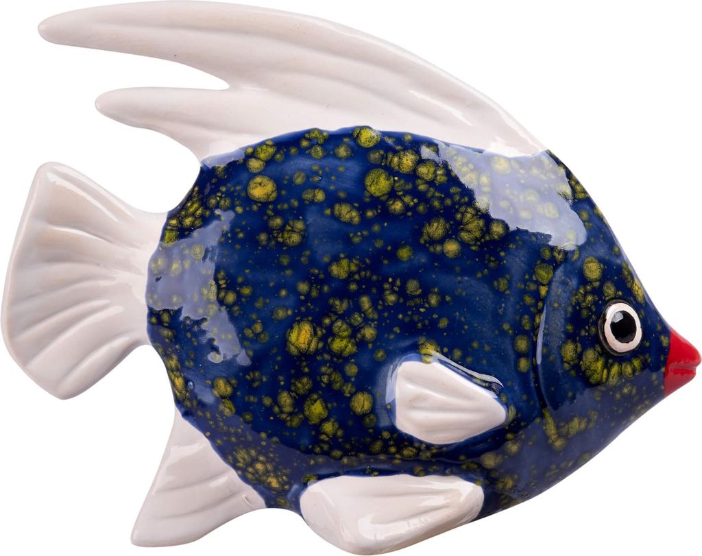 Gartenfigur Fisch aus Keramik Blau-Weiß Gartendeko Gartendekoration Teichdeko