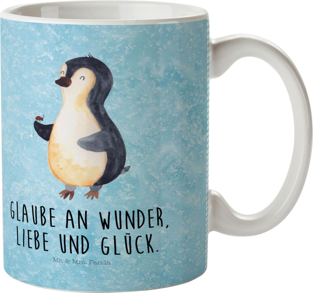 Mr. & Mrs. Panda Plastikbecher Pinguin Marienkäfer - Eisblau - Geschenk, Schulkind Tasse, Aufmerksam, Kinderbecher, Glück, Haferl, Lebensfreude, ...