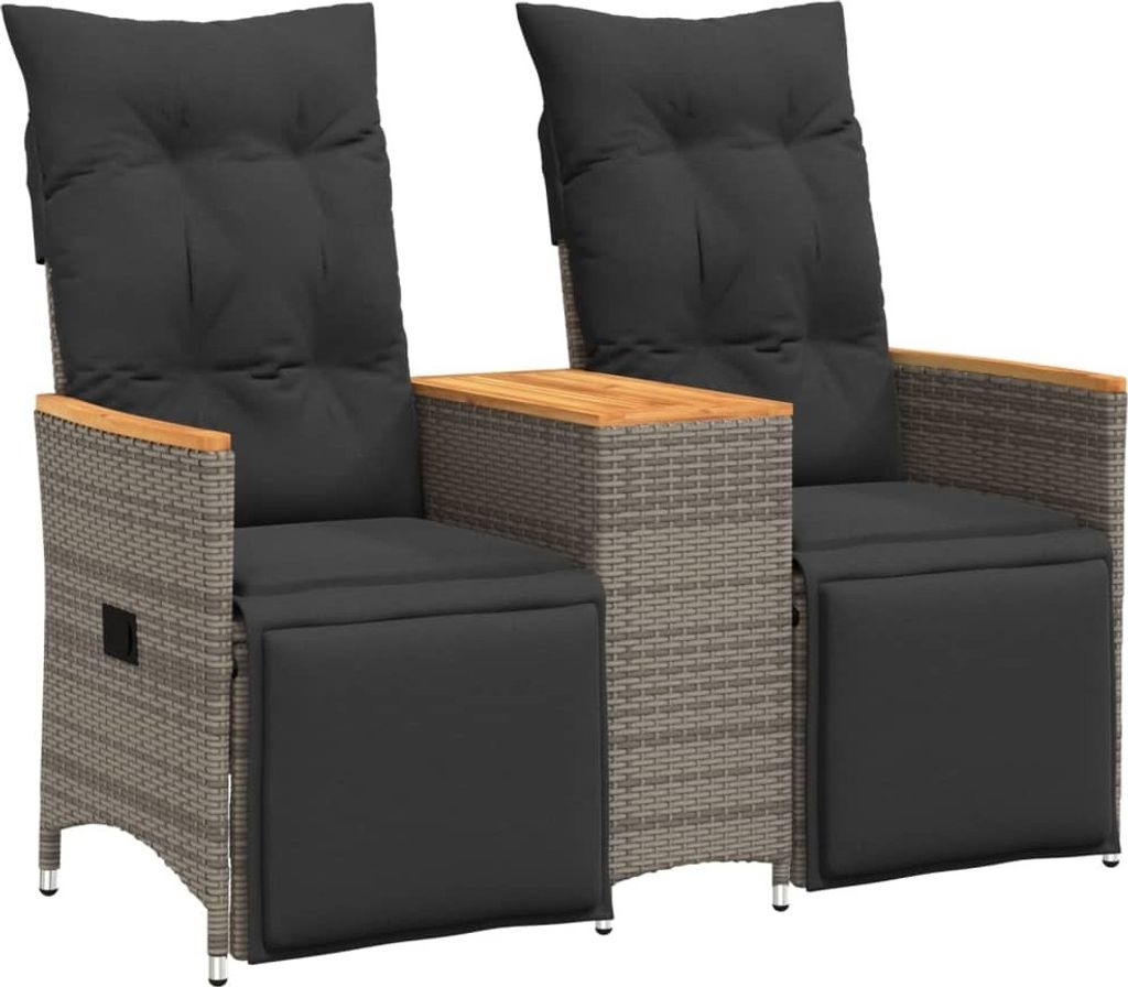 vidaXL Gartensofa 2-Sitzer Verstellbar mit Tisch Grau Poly Rattan
