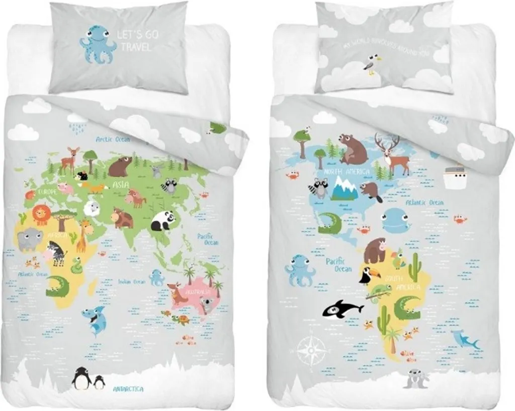 Parure de lit enfant 90x120cm en coton motif Animaux 3961b Monde