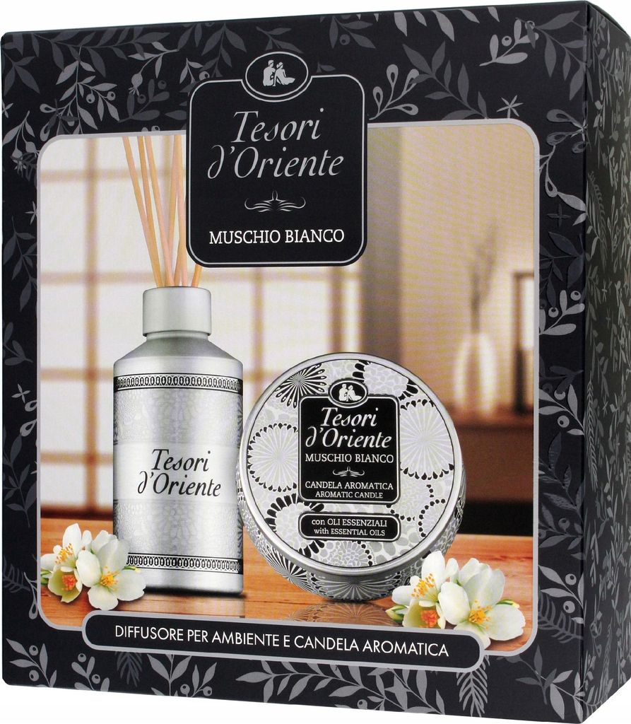 Lufterfrischer Diffusor Regalo Diffusore Bastoncini Muschio Bianco -Candela - Tesori d'Oriente