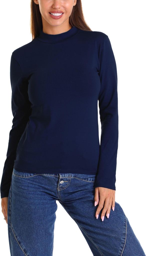 Alkato Damen Langarm Shirt mit Rollkragen, Farbe: Dunkelblau, Größe: L