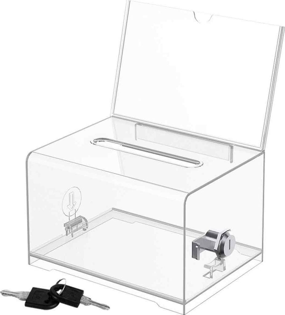 Perfekt für Veranstaltungen: Robuste, durchsichtige, abschließbare Box aus Acryl für Abstimmungen und Spenden, in der Stimmzettel oder Gelder si...
