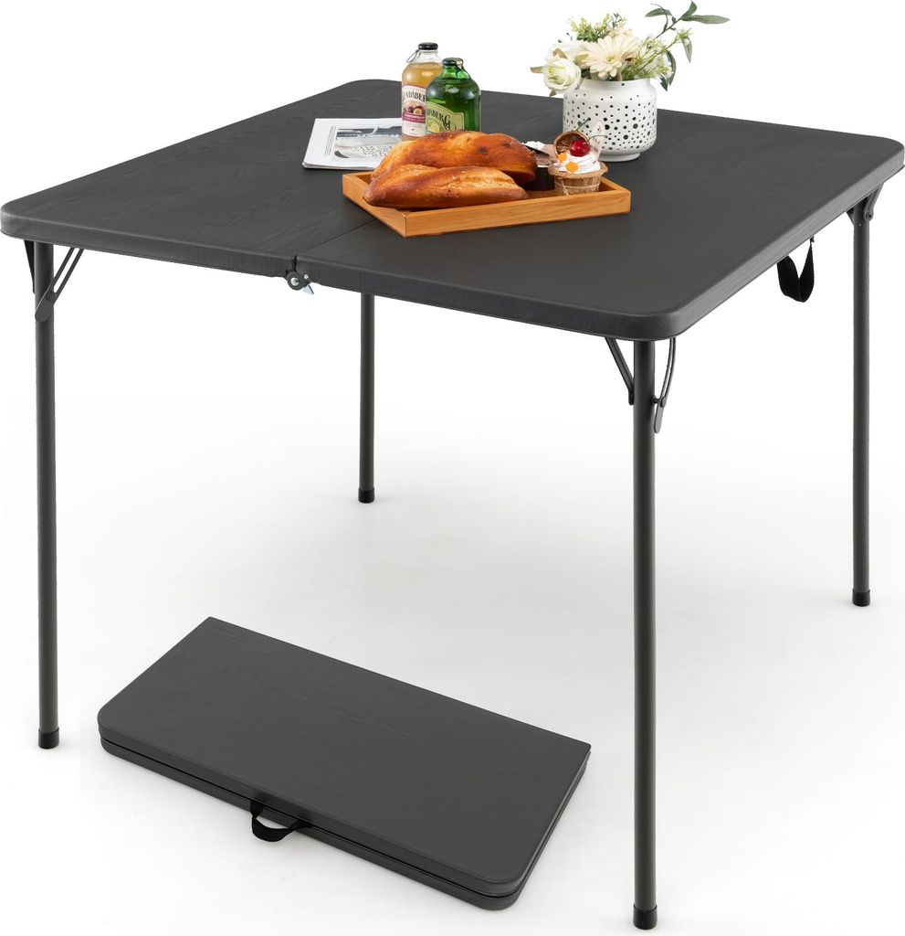 COSTWAY Klapptisch quadratisch, Campingtisch klappbar für 4 Personen, Gartentisch mit HDPE-Tischplatte & Tragegriff, Balkontisch Esstisch tragbar ...