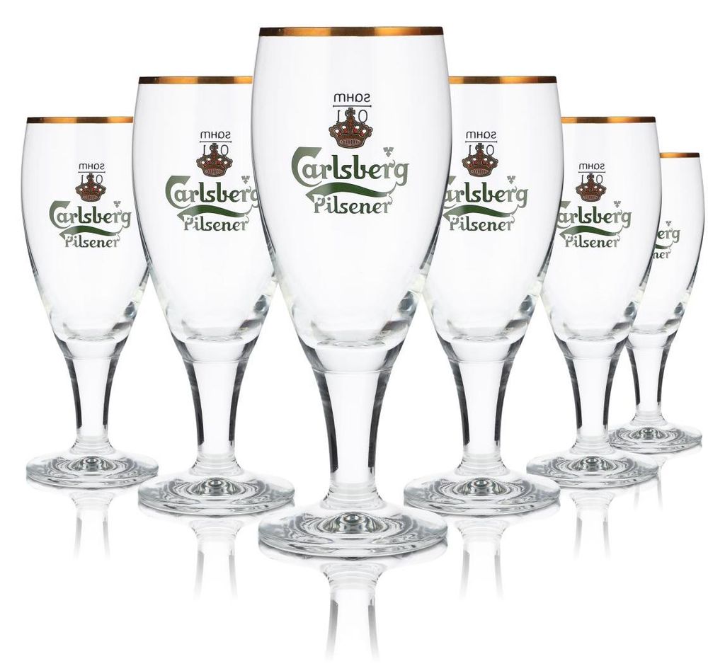 6x Carlsberg Glas 0,2l Pokal Tulpe Goldrand Pilsener Produktbild 