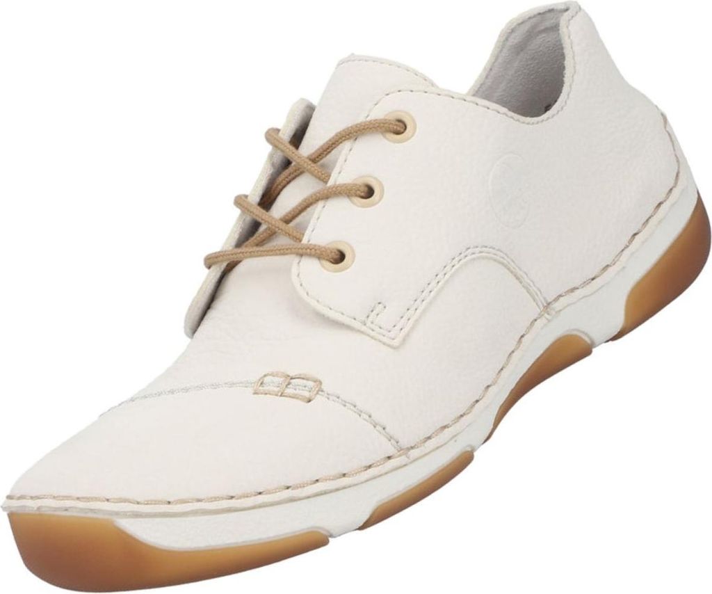 Das Bild zeigt einen weißen Freizeitschuh aus der Seitenansicht. Der Schuh hat ein modernes Design mit einer auffälligen Sohle und verschiedenen Texturen auf der Oberfläche.