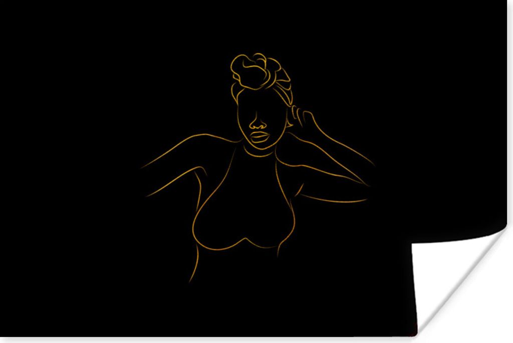MuchoWow Poster Frau - Schwarz - Gold - Strichzeichnung 120x80 cm - Bilder