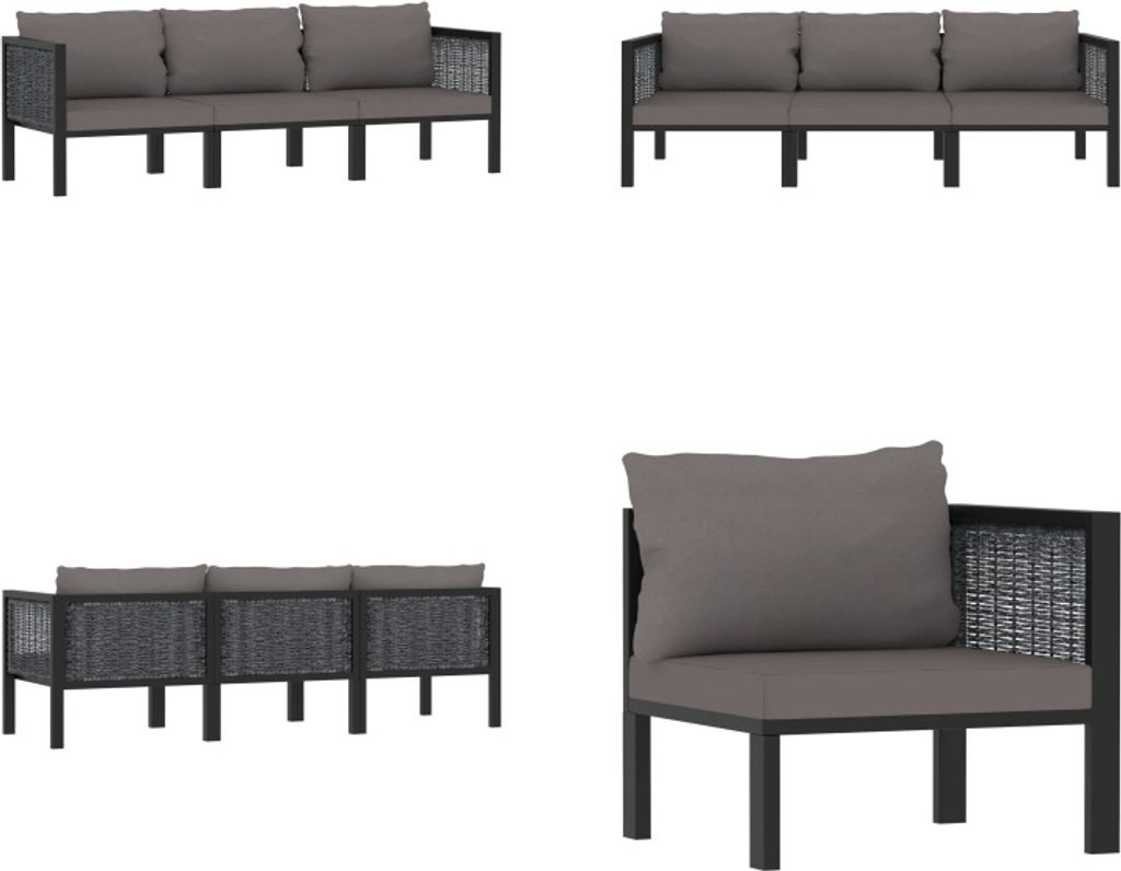 vidaXL 3 Sitzer Sofa mit Auflage Anthrazit Poly Rattan - 3-Sitzer-Sofa - 3-Sitzer-Sofas - Sofa - Sofas
