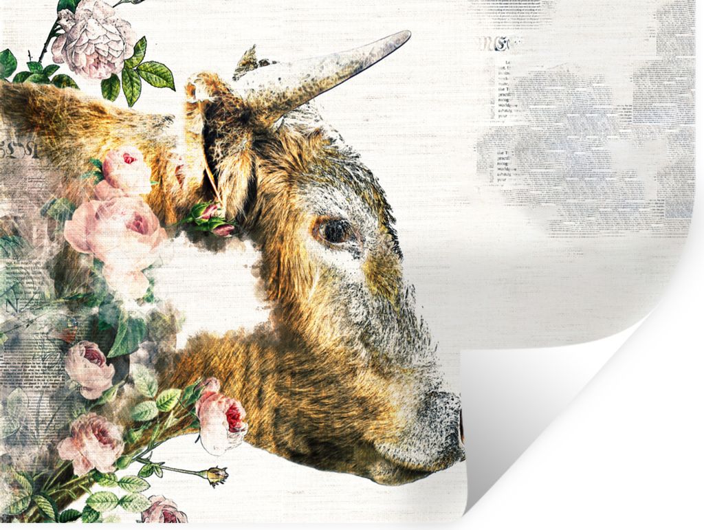 MuchoWow Wandtattoo Wandsticker Wandaufkleber Schottische Highlander - Blumen - Bleistift 120x90 cm Selbstklebend und Repositionierbar - Aufkleber