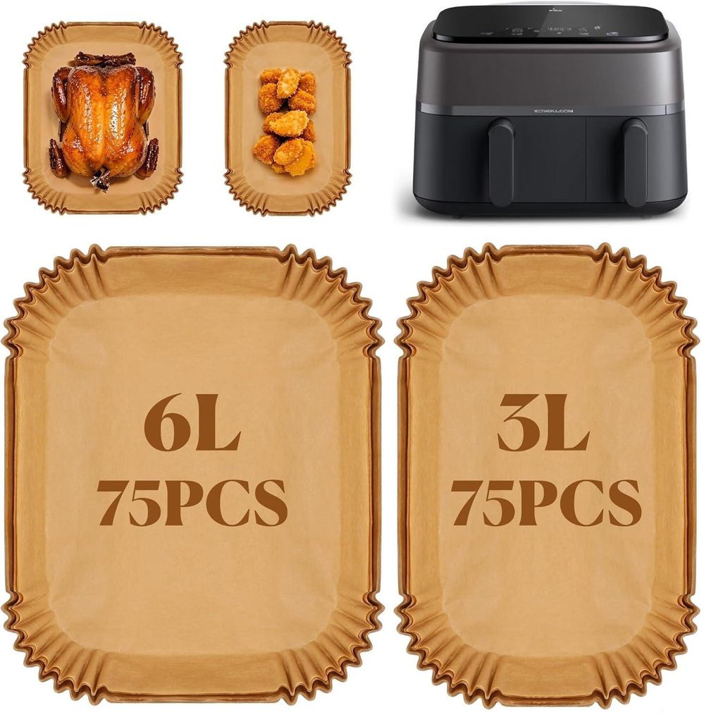 150 Blatt Backpapier für Philips Dual Basket Airfryer Serie 3000 6L/3L NA350, Serie 5000 6L/3L NA550, Backpapier für Tefal Easy Fry EY901810 EY90...