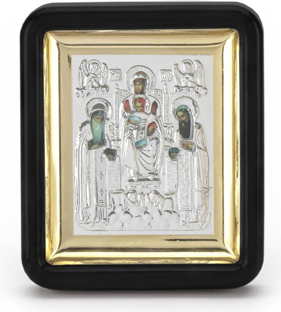 Gottesmutter Kievo Pecherska in schwarzen Rahmen mit Glass 7x6cm Kultbild 11336