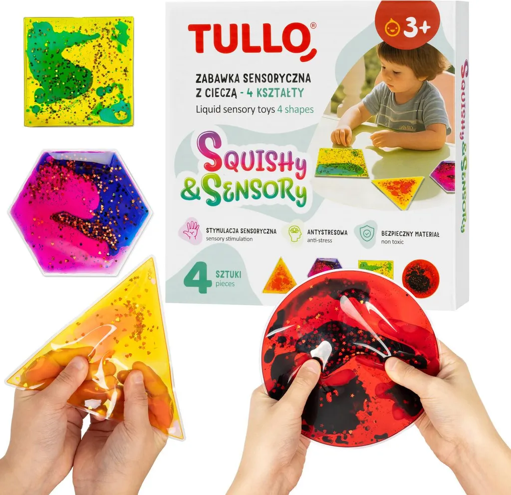 Squishy sensoriel Tullo pack de 4 formes flexibles et colorées