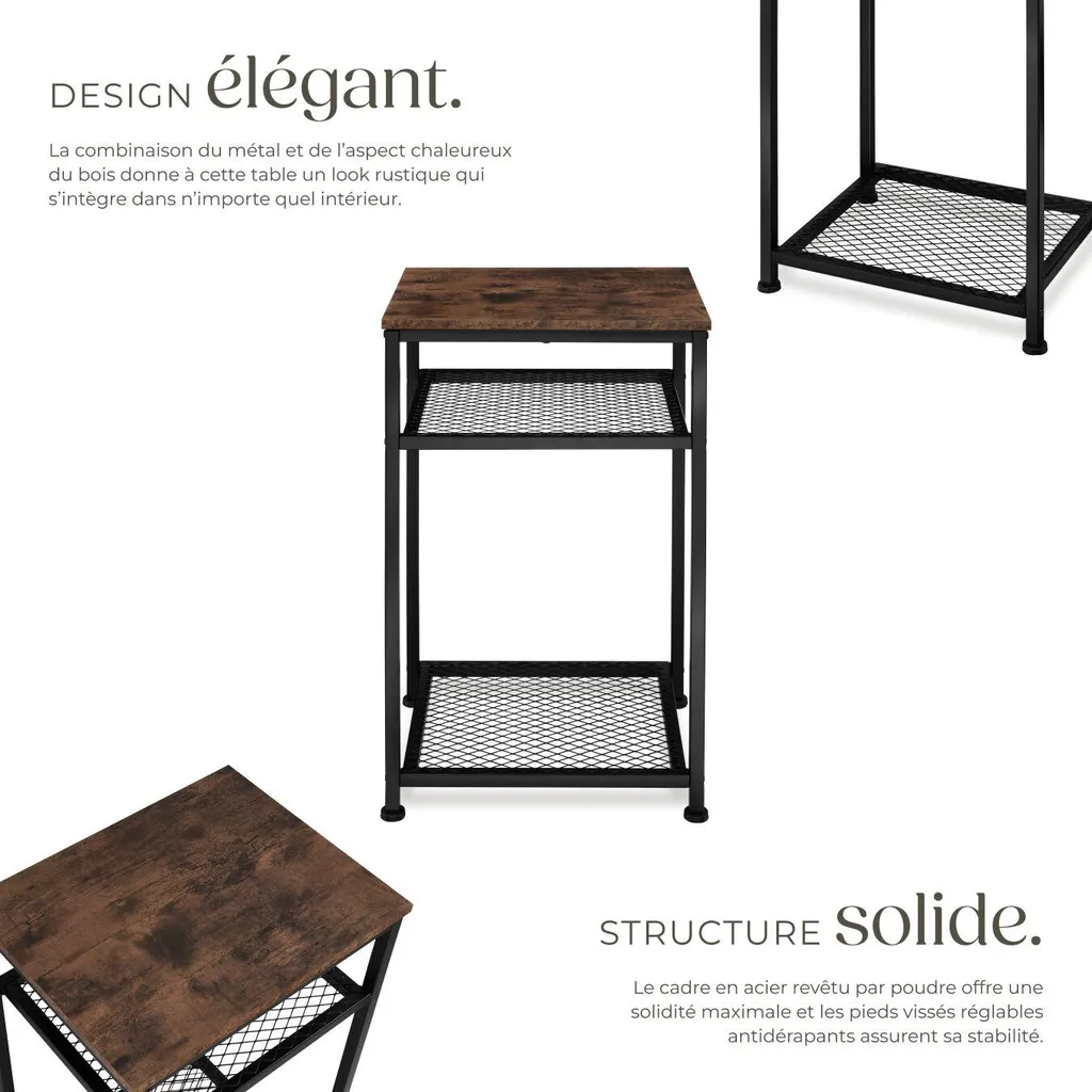 Table d'appoint YORK gain de place - Solution rangement bois foncé rustique
