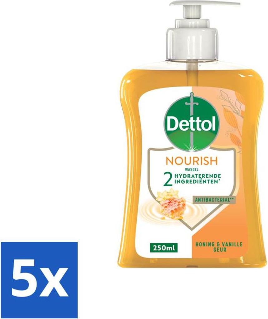 Dettol Handseife Pflegend Honig & Vanille 250 ml - Vorteilspack - 5 Stücke