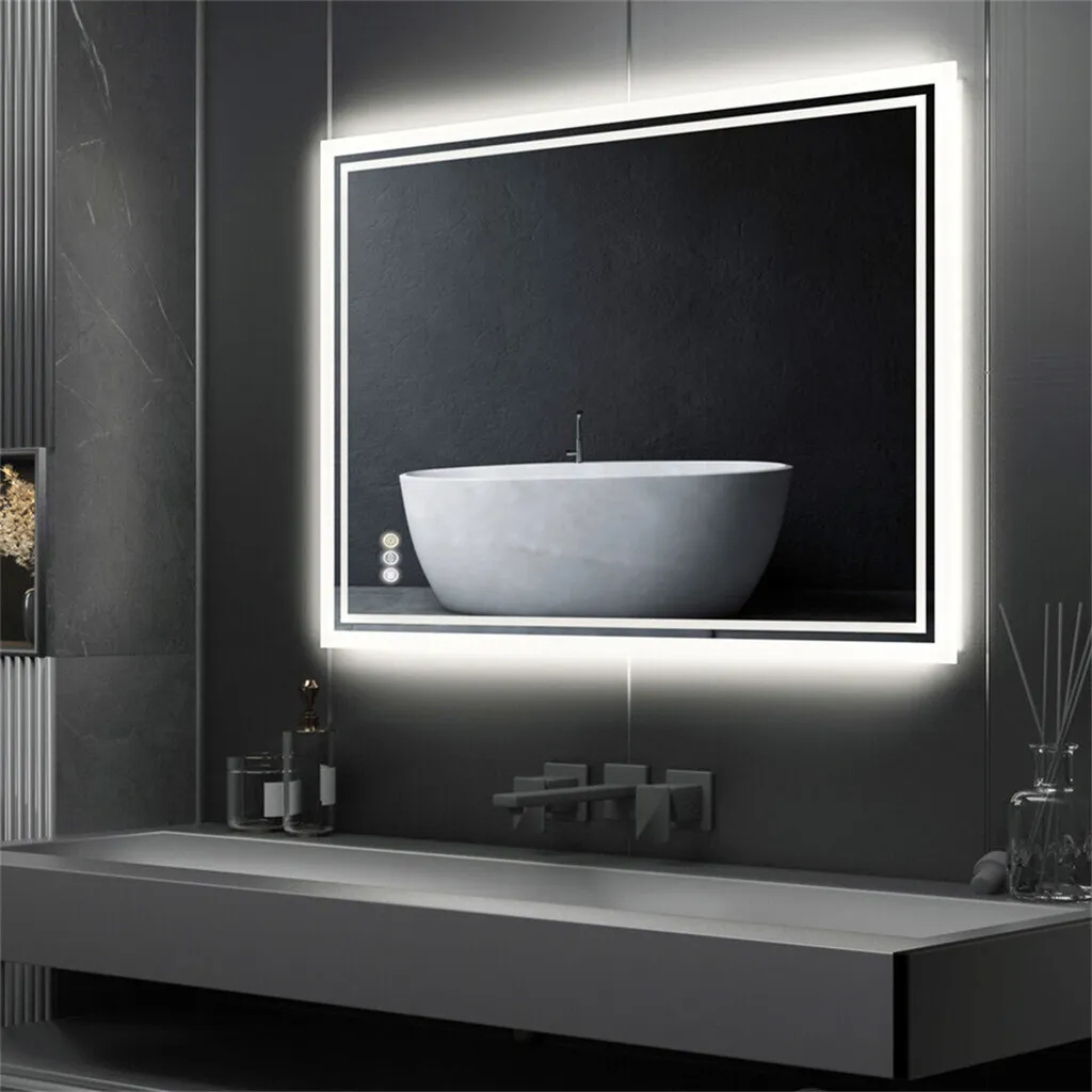 Miroir de Salle de Bain Lumineux LED 80x60cm avec Miroir Antibuée