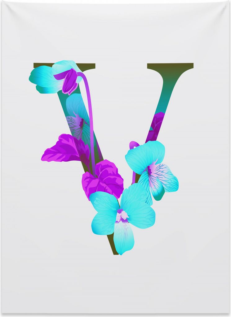 Abakuhaus Buchstabe V Wandteppich, Viola Sororia Blume aus Weiches Mikrofaser Stoff Kein Verblassen Klare Farben Waschbar, 110 x 150 cm, Violett Sc...