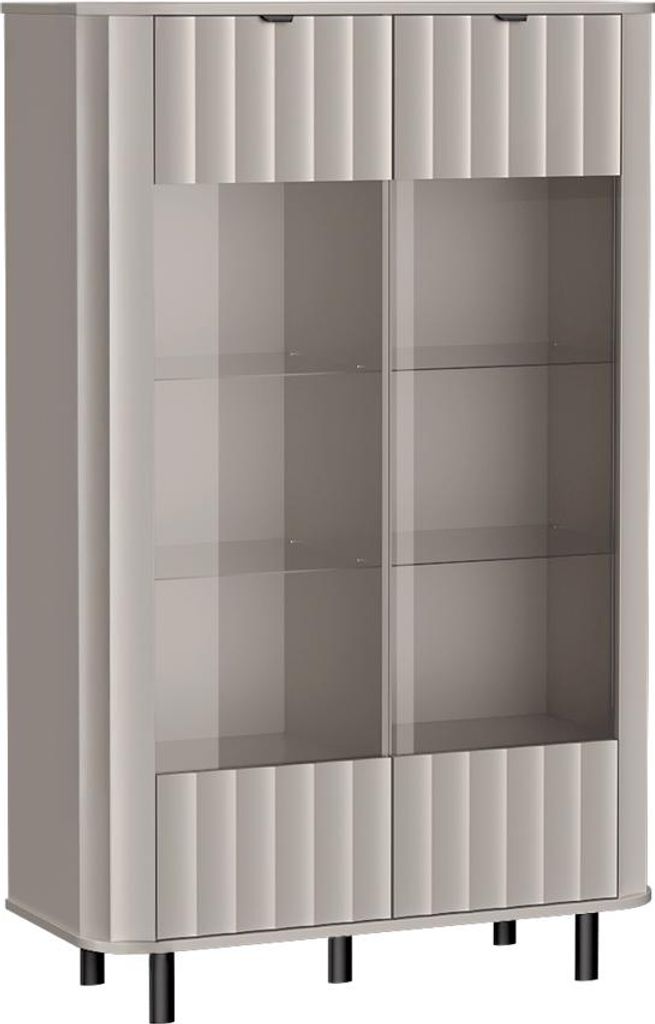 Wohnzimmer Highboard mit 99 cm Breite in Taupe, mit Wellenoptik und Glaseinsatz - NASHVILLE-161