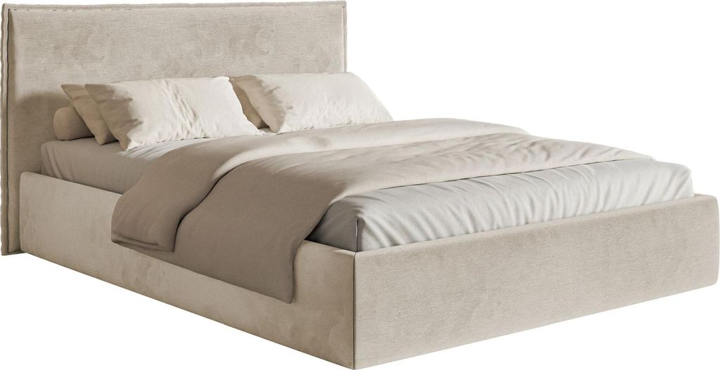 Selsey Softie Slim – Polsterbett 180×200 mit Bettkasten und Lattenrost, Velours, beige