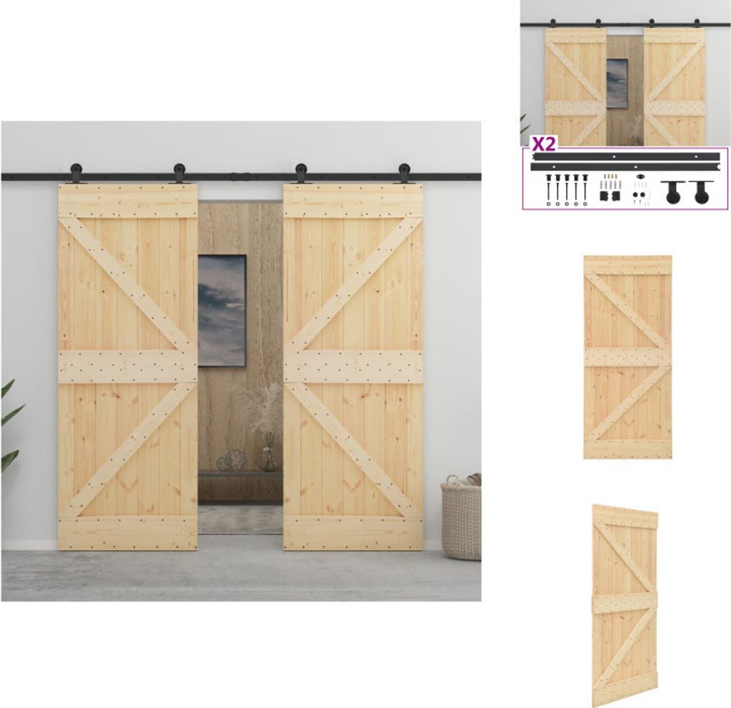 vidaXL Schiebetür mit Beschlag 100x210 cm Kiefer Massivholz - Türen