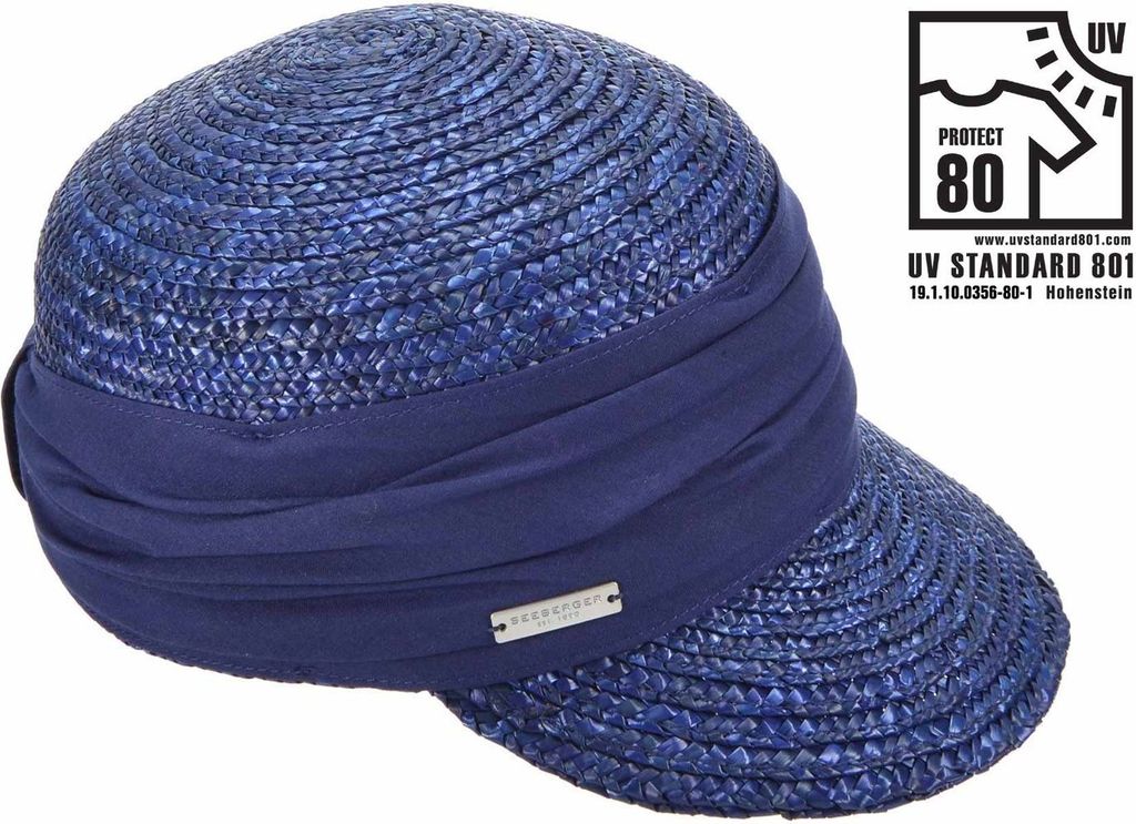 Seeberger elegante Strohborten Cap mit UV Schutz 80, blau, Gr. M