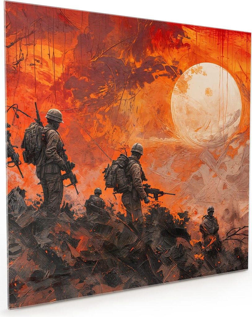 Küchenrückwand Spritzschutz Glas mit Motiv Soldaten im Sonnenuntergang 40 x 40 cm