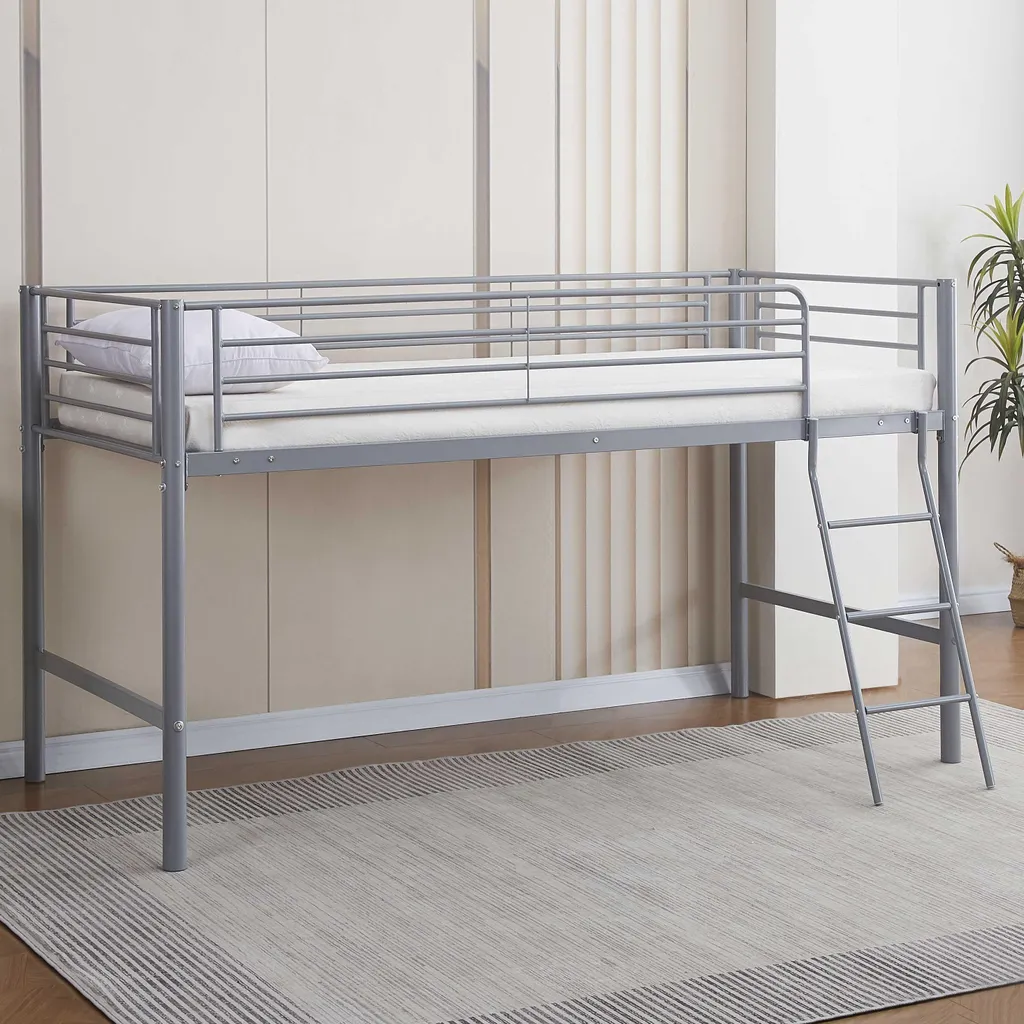 Lit mi-hauteur Julie 90x200cm en métal gris mat, robuste et durable