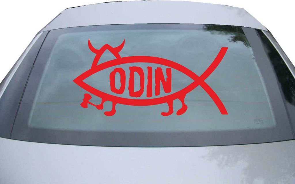 Indigos UG - Aufkleber Heckscheibe & Motorklappe DE2437 - rot - 600x300 mm - Odin Fisch - Auto Scheiben Fenster Heckklappe Tuning Racing JDM - Die cut