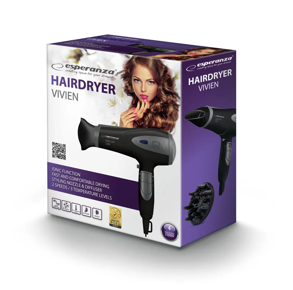 Sèche-cheveux noir ESPERANZA EBH005K idéal pour brushing rapide matin - 2
