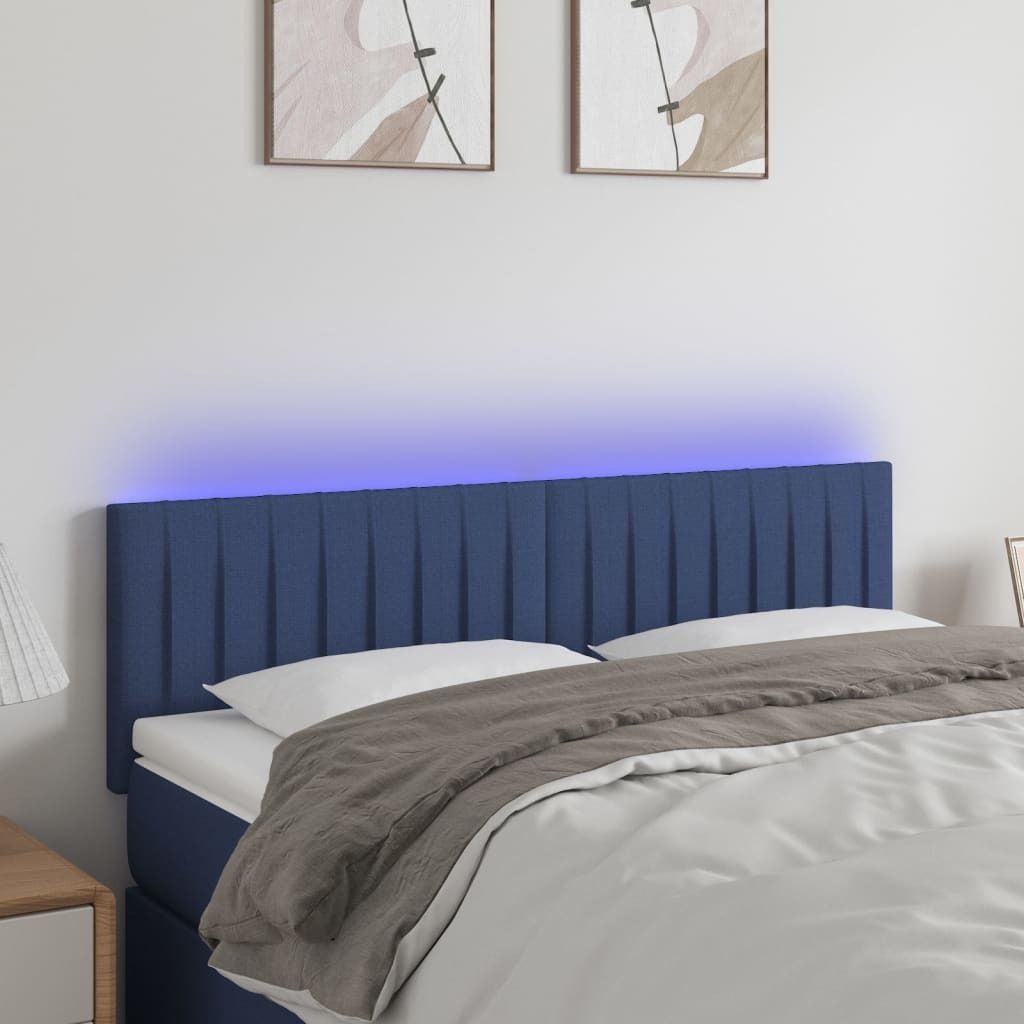 The Living Store LED Kopfteil Blau 144x5x78/88 cm Stoff