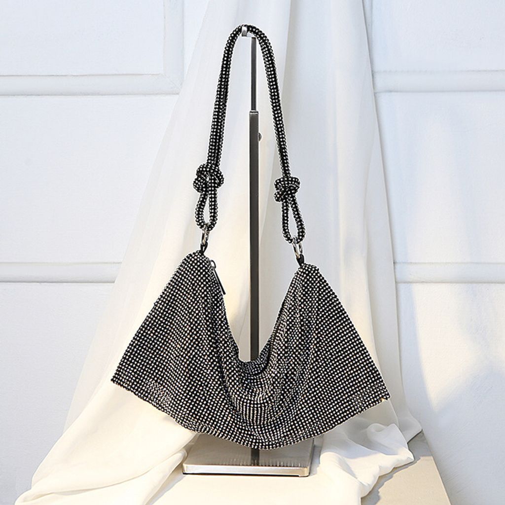 (Schwarz) Damen Abendtasche Clutch Umhängetasche Kleine Pailletten Handtasche Umhängetasche Kettentasche für Hochzeit Party Disco