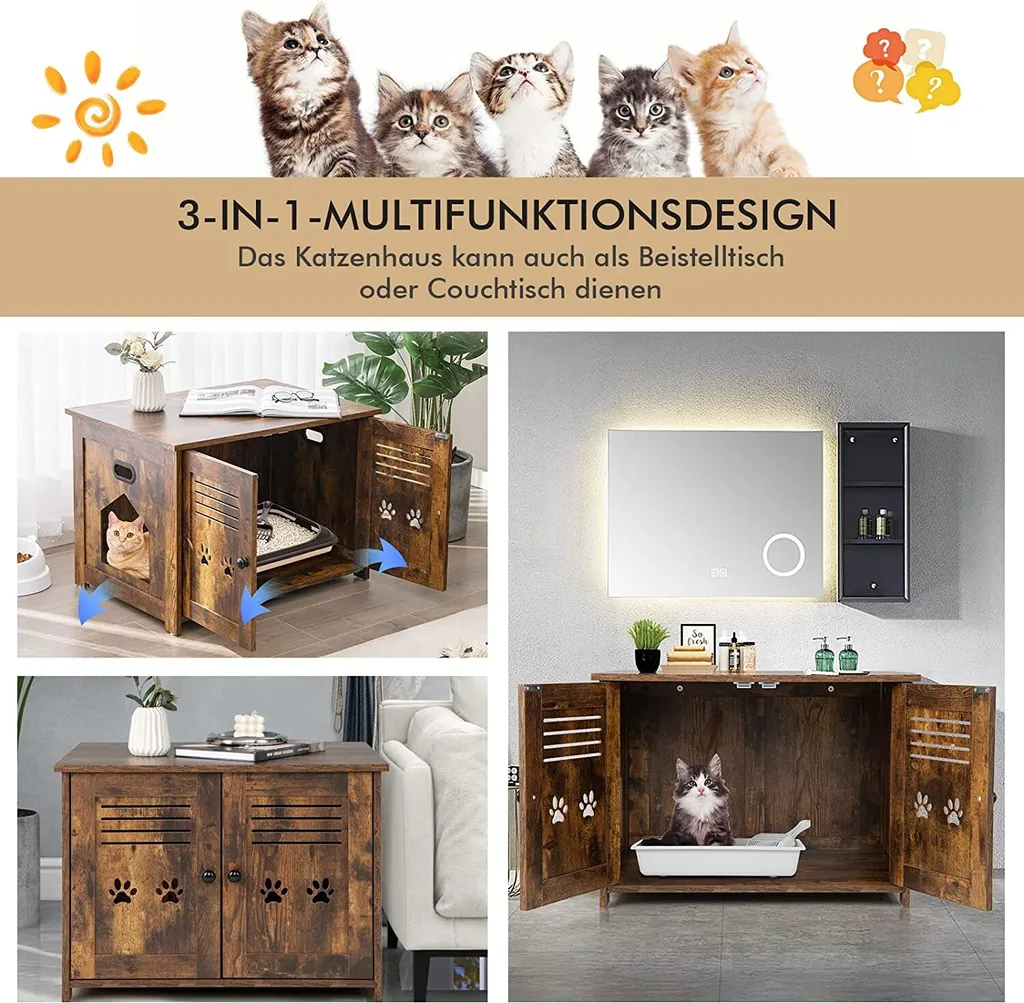 Armadietto per Gatti COSTWAY Vintage: Mobile Lettiera in Legno Elegante - 5