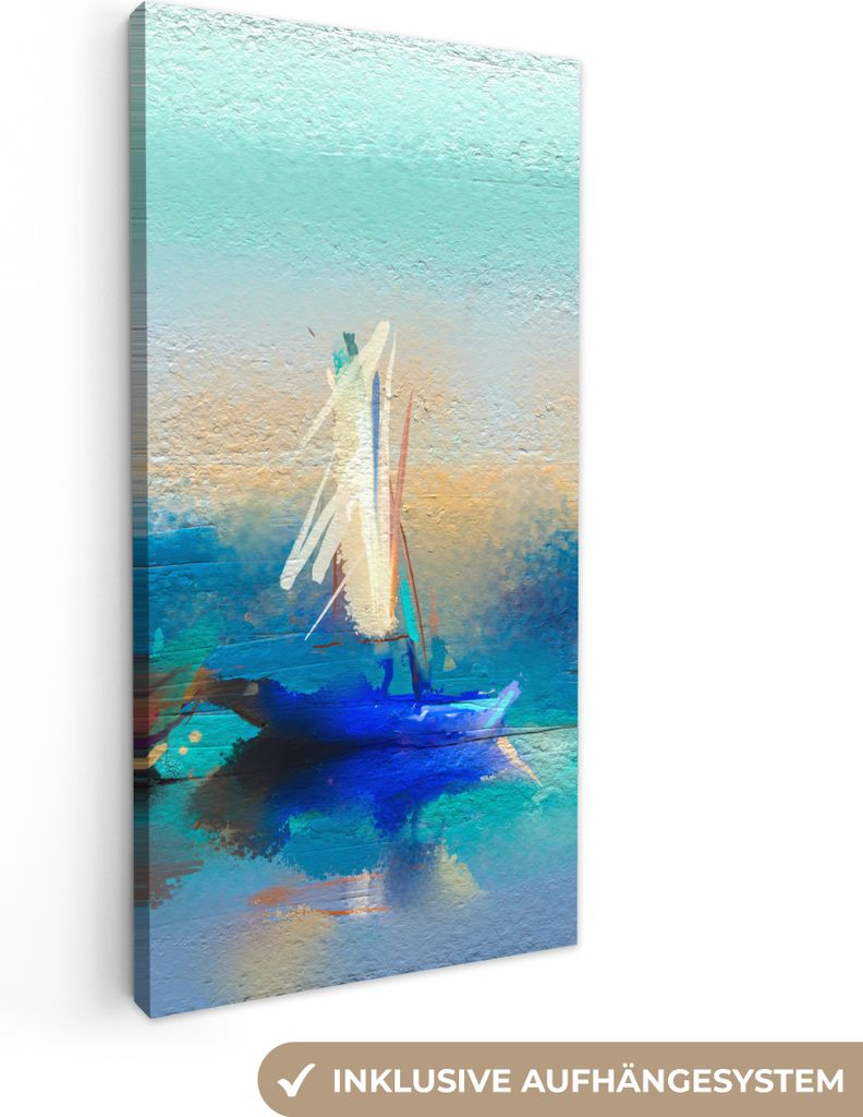 MuchoWow - Leinwandbilder - Gemälde - Ölfarbe - Boot - Abstrakt, Wandbild, Wanddeko Bilder Wohnzimmer, 20x40 cm