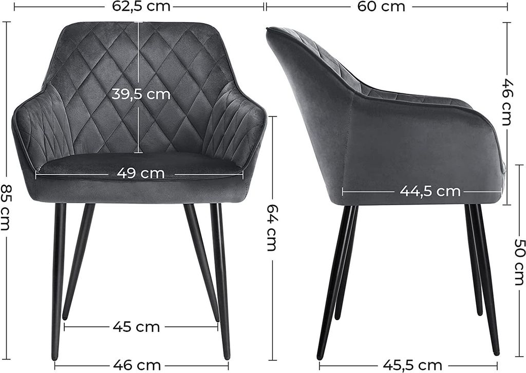 SONGMICS (4 St) Polsterstühle mit Metallbeine, Samt, Produktbild 4