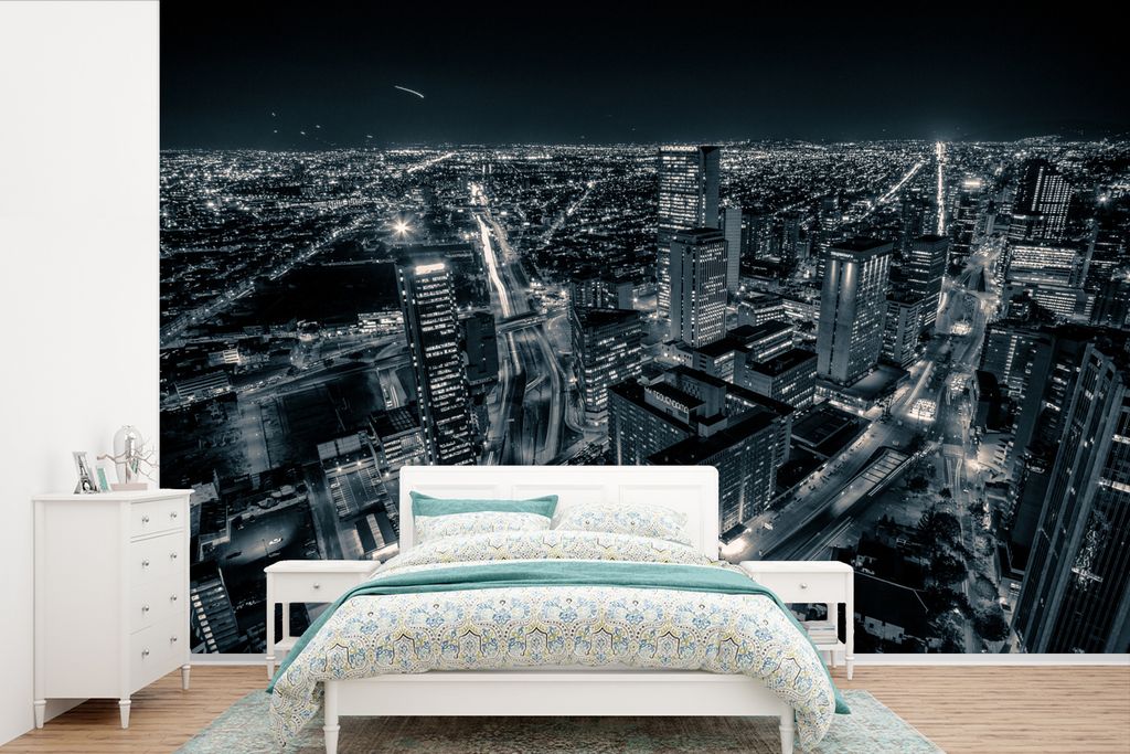 MuchoWow Fototapete für Wohnzimmer oder Schlafzimmer Wandtapete Vinyl Motivtapete Schwarz-Weiß-Fotografie des Stadtbilds von Bogota, Kolumbien ...