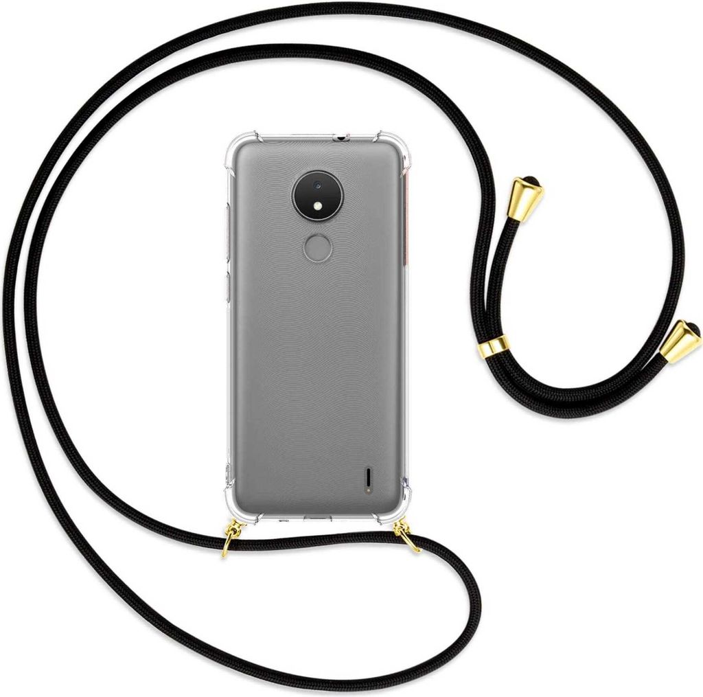 Handykette Backcover-Schutzhülle mit Band (Metall goldfarben) für Nokia C21, Nokia C20 - schwarz