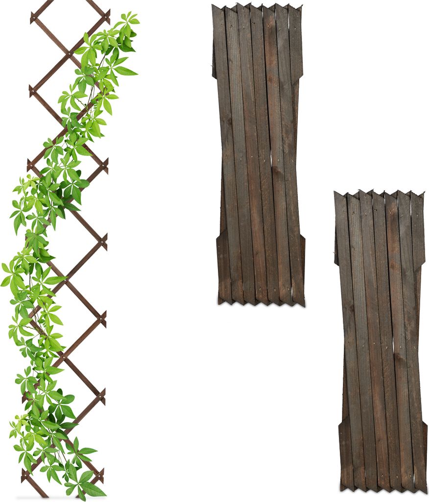Relaxdays Rankgitter ausziehbar, 3er Set, 180x30 cm, Holz, Wandmontage, Rankhilfe Kletterpflanzen, Holzgitter, braun