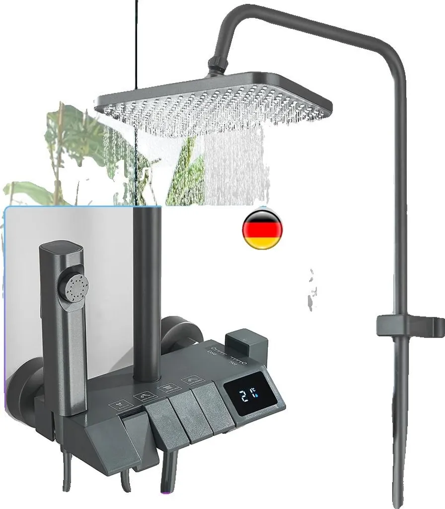 Système de douche gris anti-brûlure avec écran LCD et jet cascade