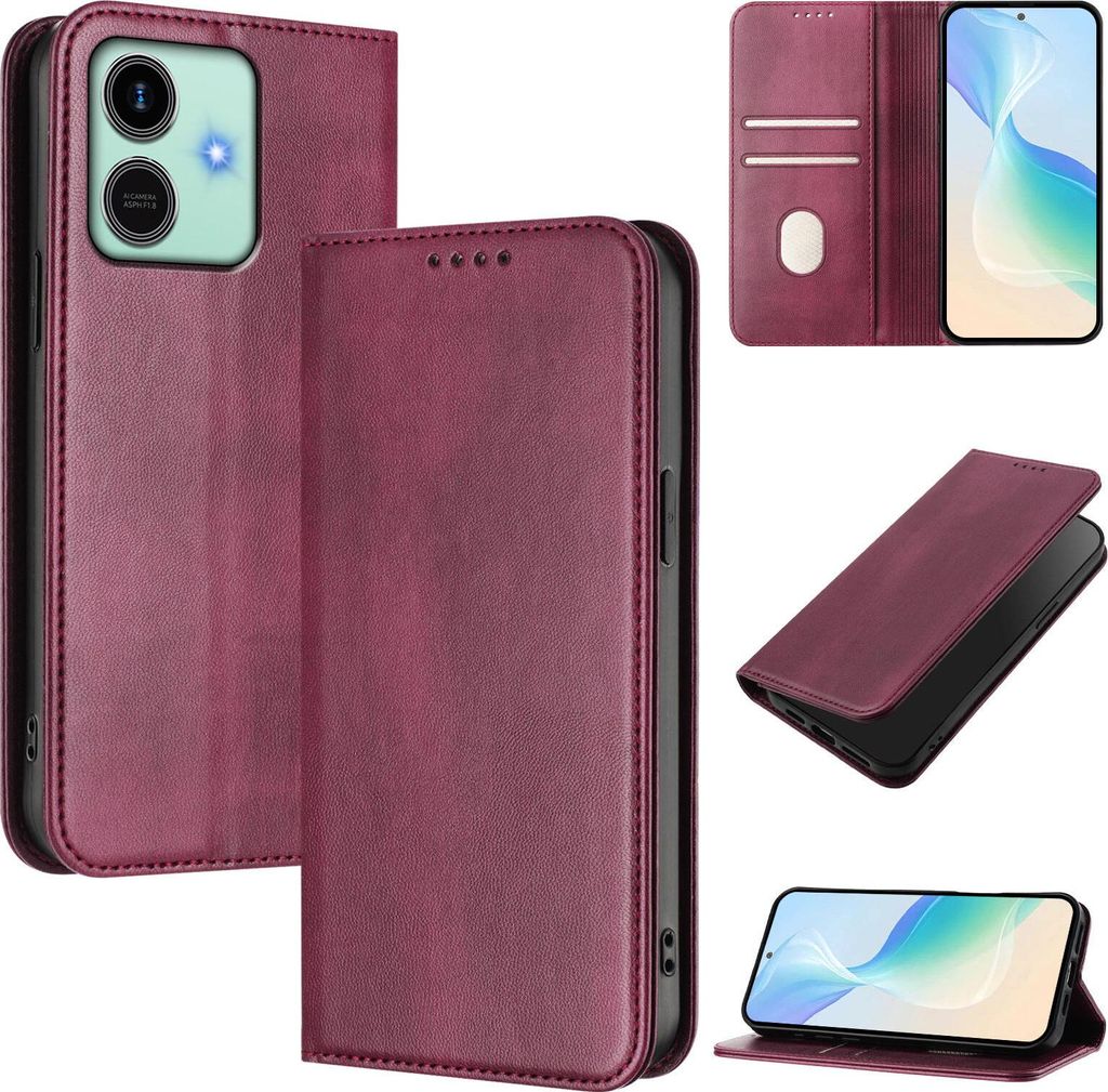 Handyhülle für Honor Play10, Vintage Leder RFID Schutz Kartenfach Standfunktion Magnetische Klapphülle Rot