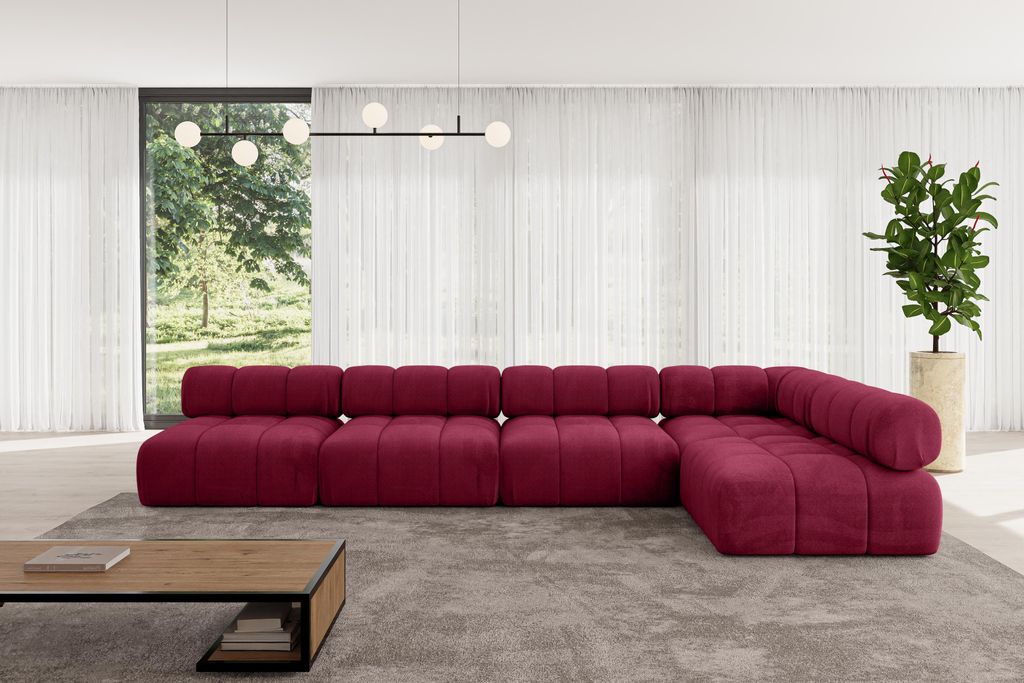 ALTDECOR Modulares Sofa Ecksofa in L-Form - Samaro-L3 - 380x190x70 cm Bordeauxrot universal, links/rechts Corner modular Sofa Eckcouch Couch Wohnla...