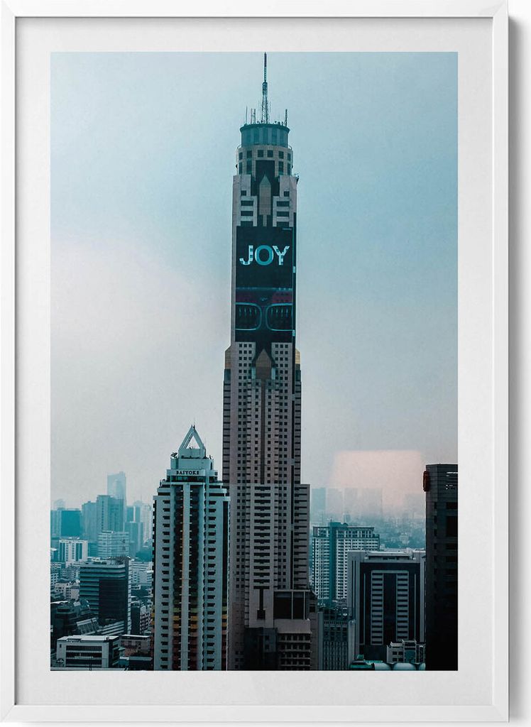 Baiyoke-Turm in Thailand– Wandbild mit Rahmen – Gerahmtes Bild – Wanddekoration – 70x100 cm – Weiß Rahmen