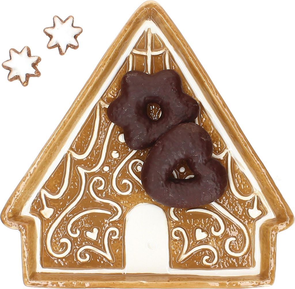 Lebkuchenhaus Teller ohne Schornstein Steingut hellbraun Kekse Kuchen