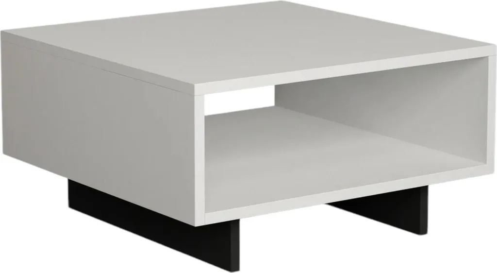 Table basse Sondalo 60x60x32h cm Blanc avec compartiment de rangement