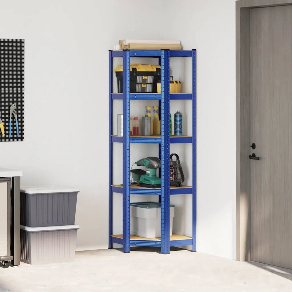 Meuble de rangement d'angle 5 tablettes Bleu Acier et Bois Composite - 3