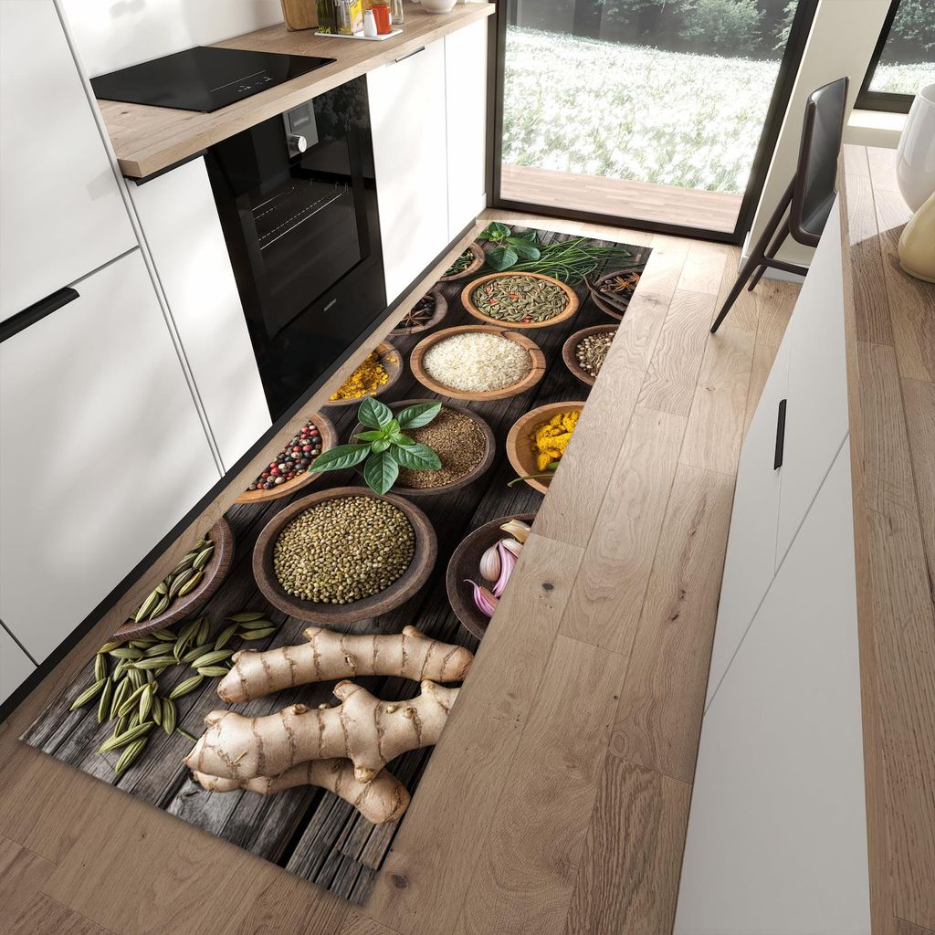 Küchenteppich 80x280cm rutschfest & abwischbar PVC Läufer - Verschiedene Gewürze