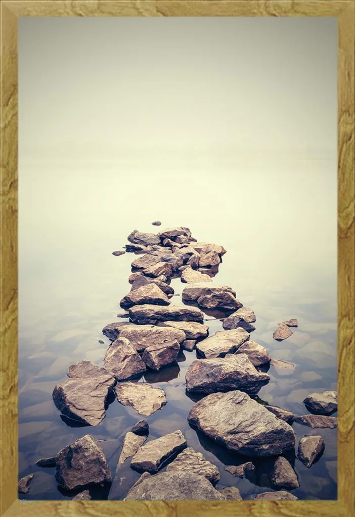 Cornice Shinsuke Oak con Poster Silent Horizon Lakeshore Rocks | Vetro